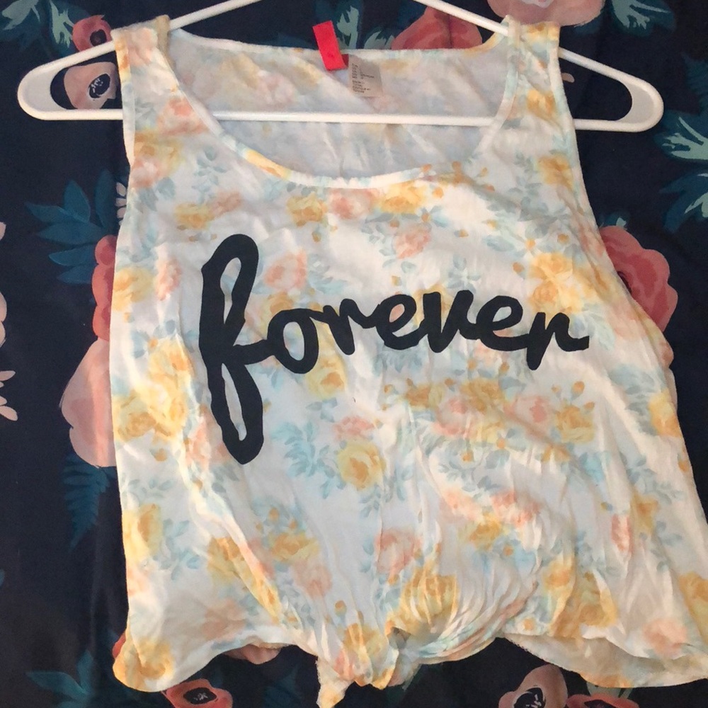 ‘forever’ floral cropped H&M shirt w/ tie